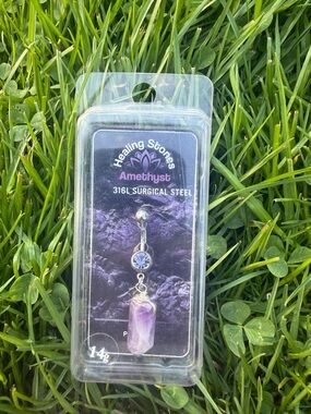 Amethyst Surgical Steel Dangle Belly Ring - Purple